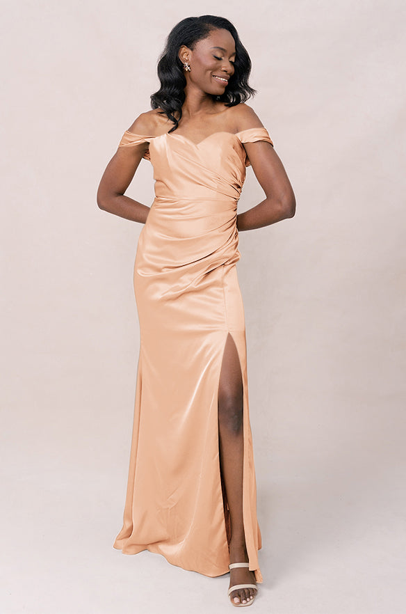 2 piece gold homecoming dress A-line Off-the-shoulder Dresses Tiered Hoco Cocktail Dress #TKL2343 party gold dress main image 1