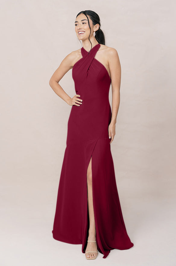 athena burgundy dress Chiffon Sheath dress