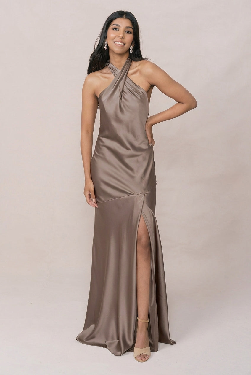 athena satin pleated dress A.L.C Athena Pleated Crossover Cutout Pleated Satin Maxi Dress 8