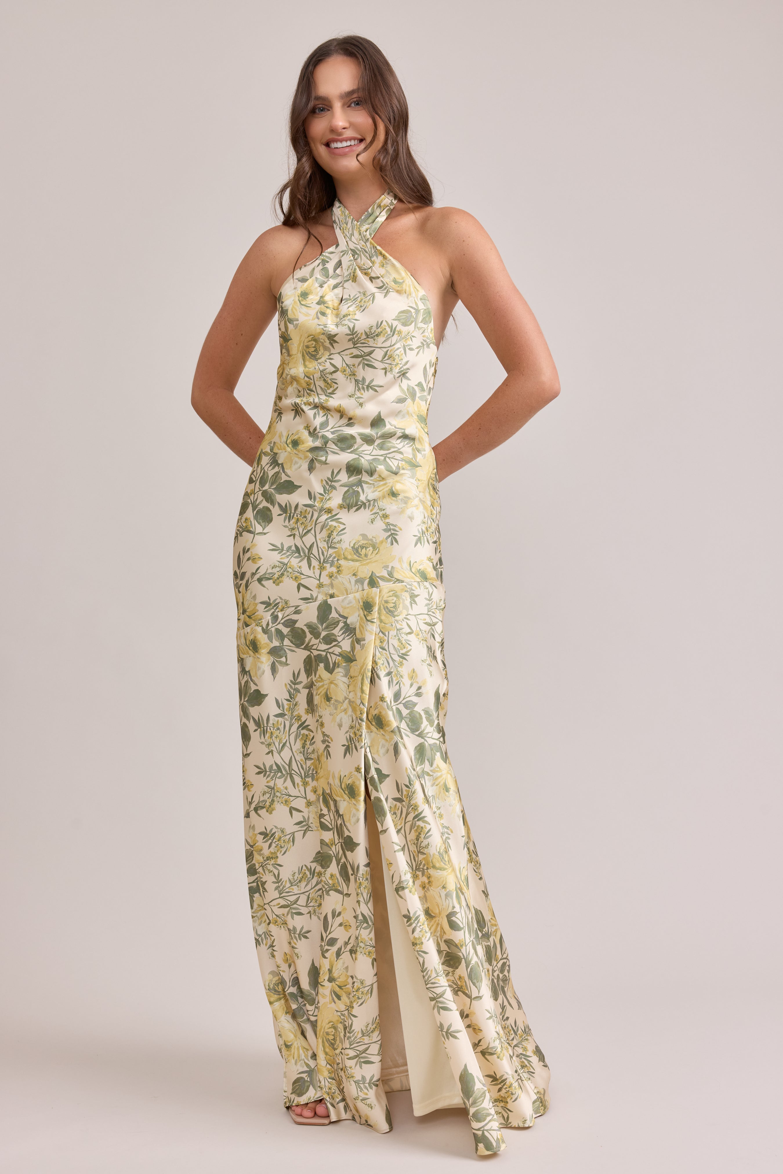 athena satin floral print dress Athena Satin Floral Print Dress