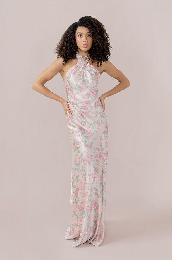 athena satin floral print dress Athena Satin Floral Print Dress