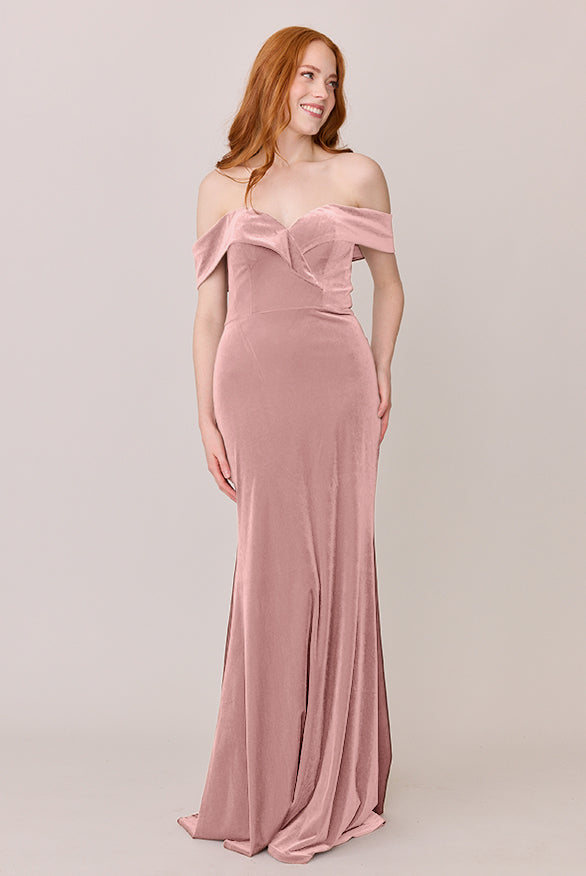 Bardot Velvet Dress | Made To Order Blush