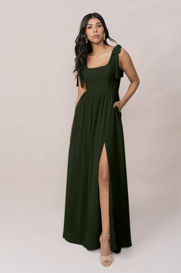 deep olive green bridesmaid dresses Sexy Bridesmaid Dresses Off The Shoulder Satin Split  Lisposa
