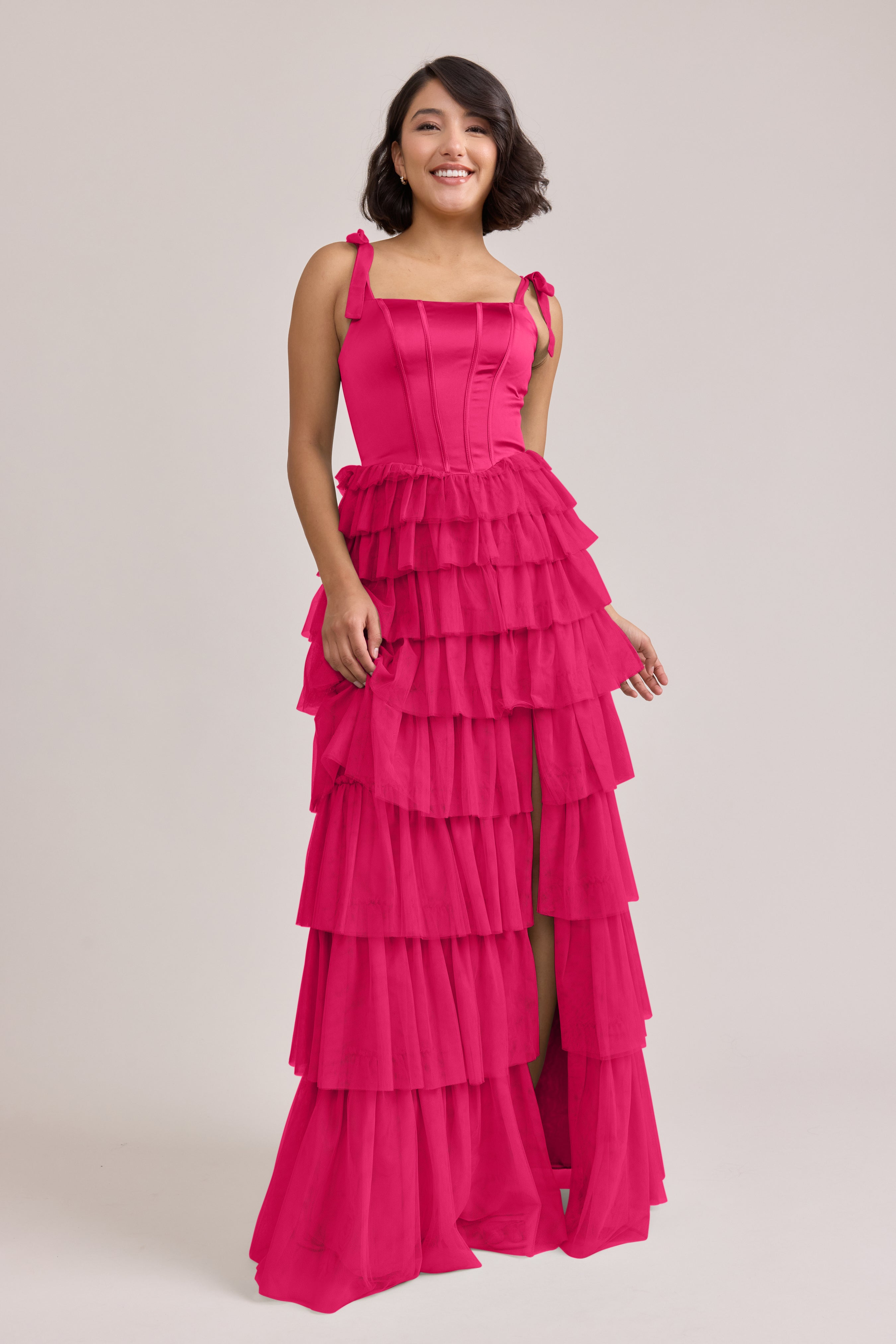 Charlotte Satin + Tulle Dress | Made To Order Hot Pink Satin / Hot Pink Tulle
