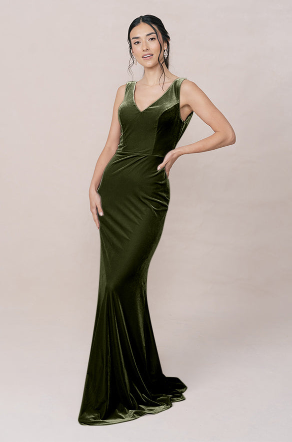 bb dakota green velvet dress Olive Top Size:M fully lined and bump Band A Invitation launch Lennox Forest Green Velvet