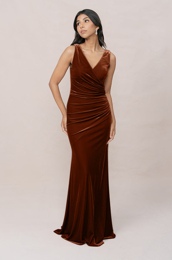 dkny brown velvet dress Dawson side slit prom dresses French Connection deep v Size:S - Preorder The Lulus Showing Off