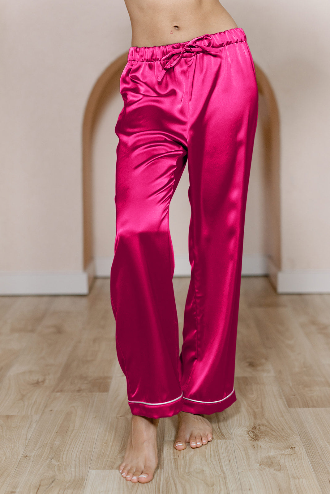 Pink satin pajama discount pants