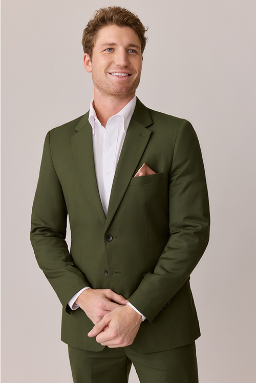 Model: Ethan; Size: Slim 42 Regular. Pictured with Toffee Satin Pocket Square