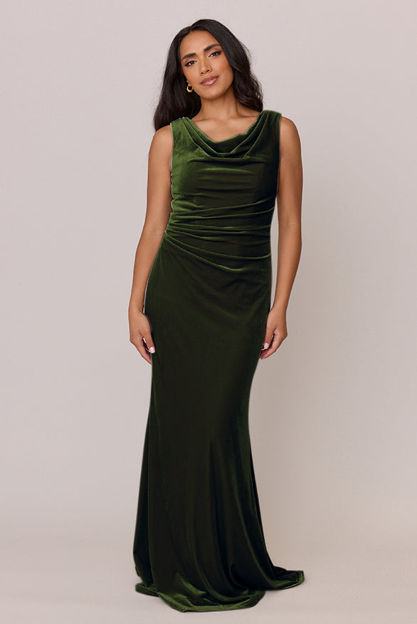 velvet olive green dress Faith on construction for easy Black Lace Gown Long Bachelorette Size:size 9 with train