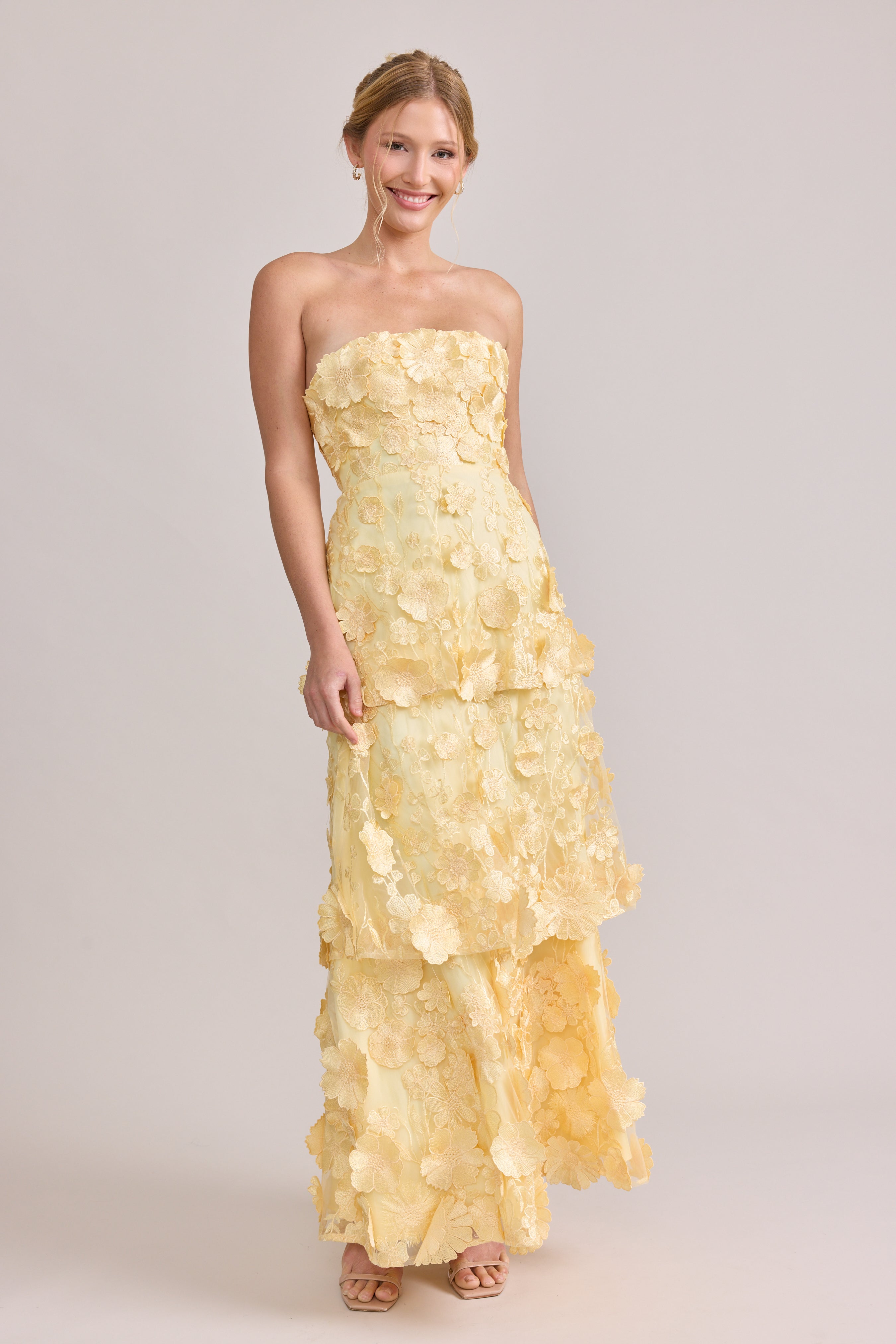 Flora Appliqué Dress Yellow