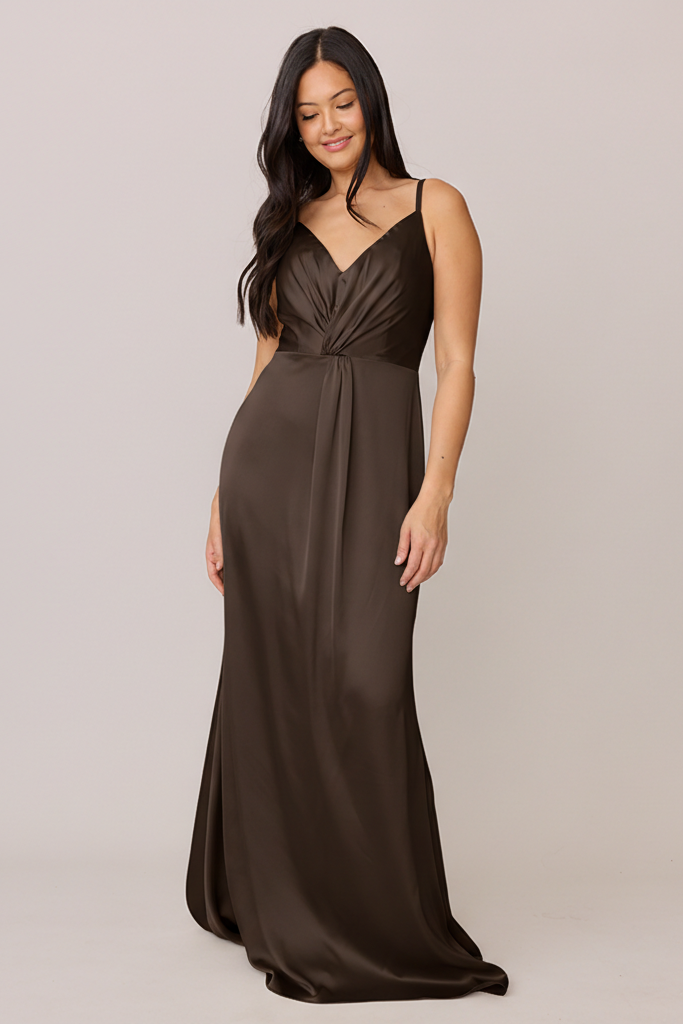 open lace back dress Miss Circle Women Zayda Green High Slit Corset Satin Gown