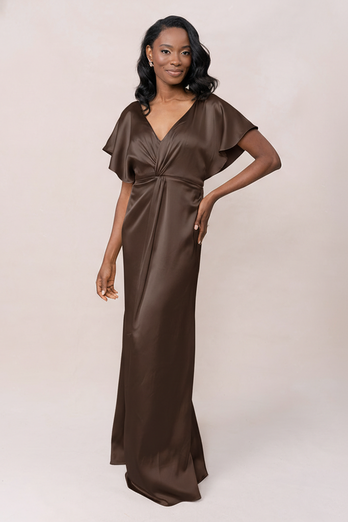 revelry gwen satin dress Revelry Bridesmaid Dress - Gwen Size 12 Regular Madi Mahogany Satin