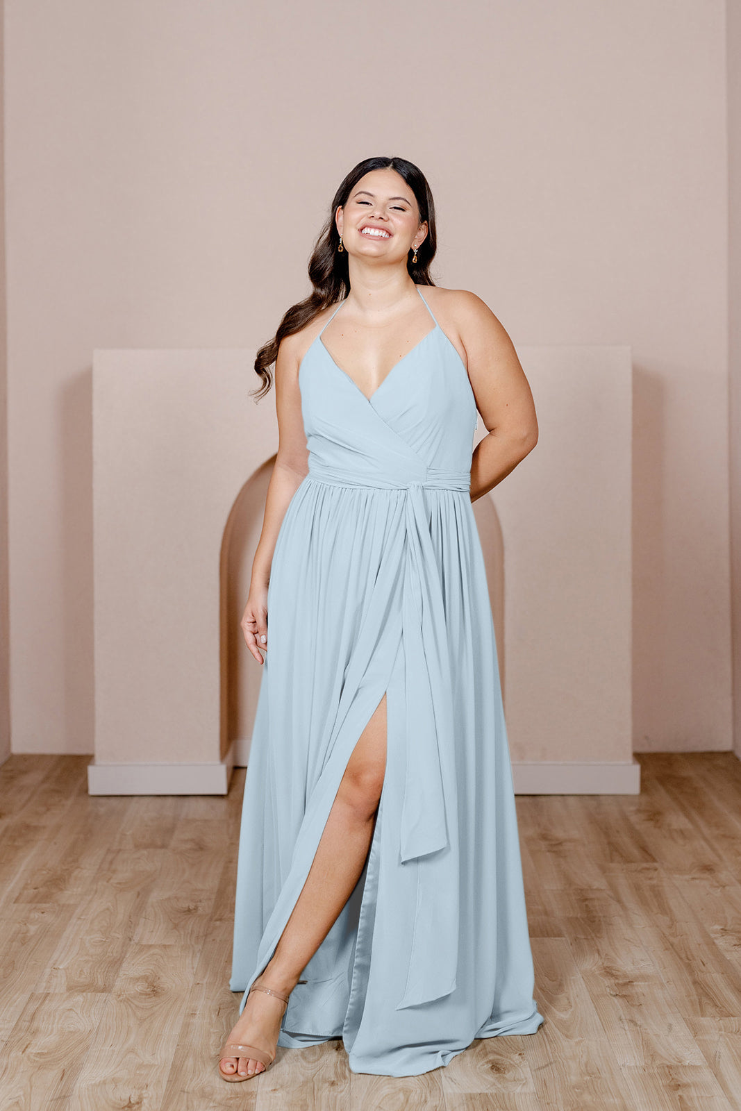 Revelry Eliza Chiffon Faux Wrap Dress outlets