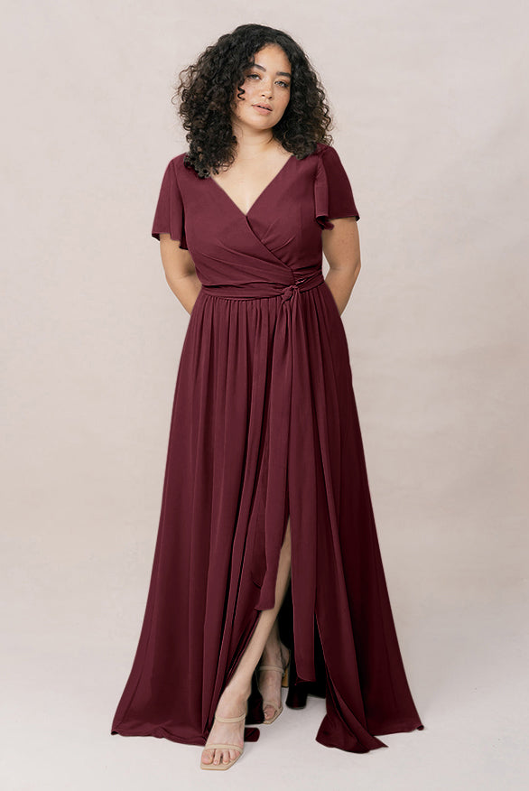burgundy chiffon wrap dress Baltic Born Womens Katinka Wrap Maxi Dress | Burgundy Multi Floral main image 1