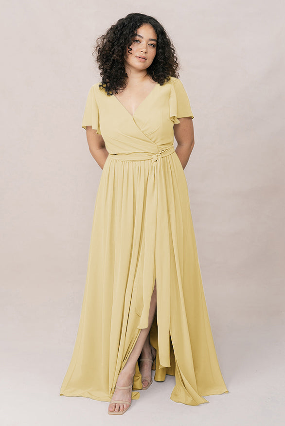 Harper Chiffon Faux Wrap Dress | Made To Order Yellow Harper Chiffon Faux Wrap Dress | Made To Order Yellow