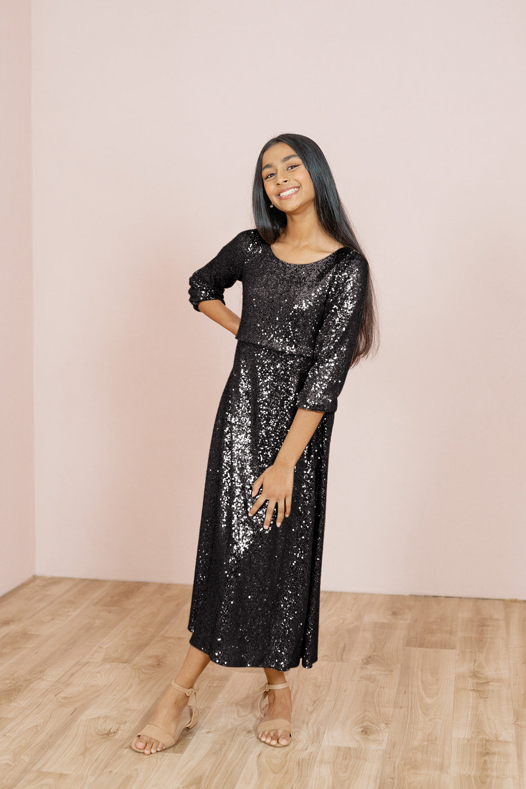 juniors black sequin dress JUNIOR STAR FULL SEQUIN DRESS W/ CONTRAST BAND KatieJNYC