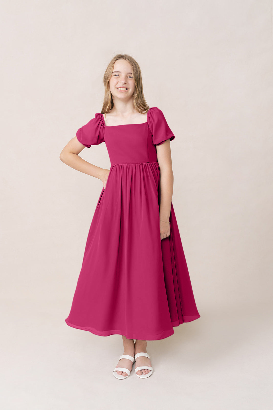 Juniors Maeve Chiffon Dress | Made To Order Hot Pink