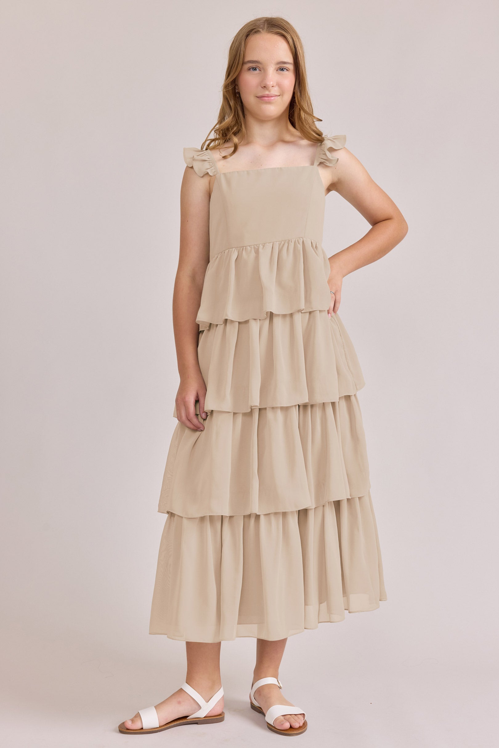 Juniors Poppy Chiffon Dress | Made to Order Champagne