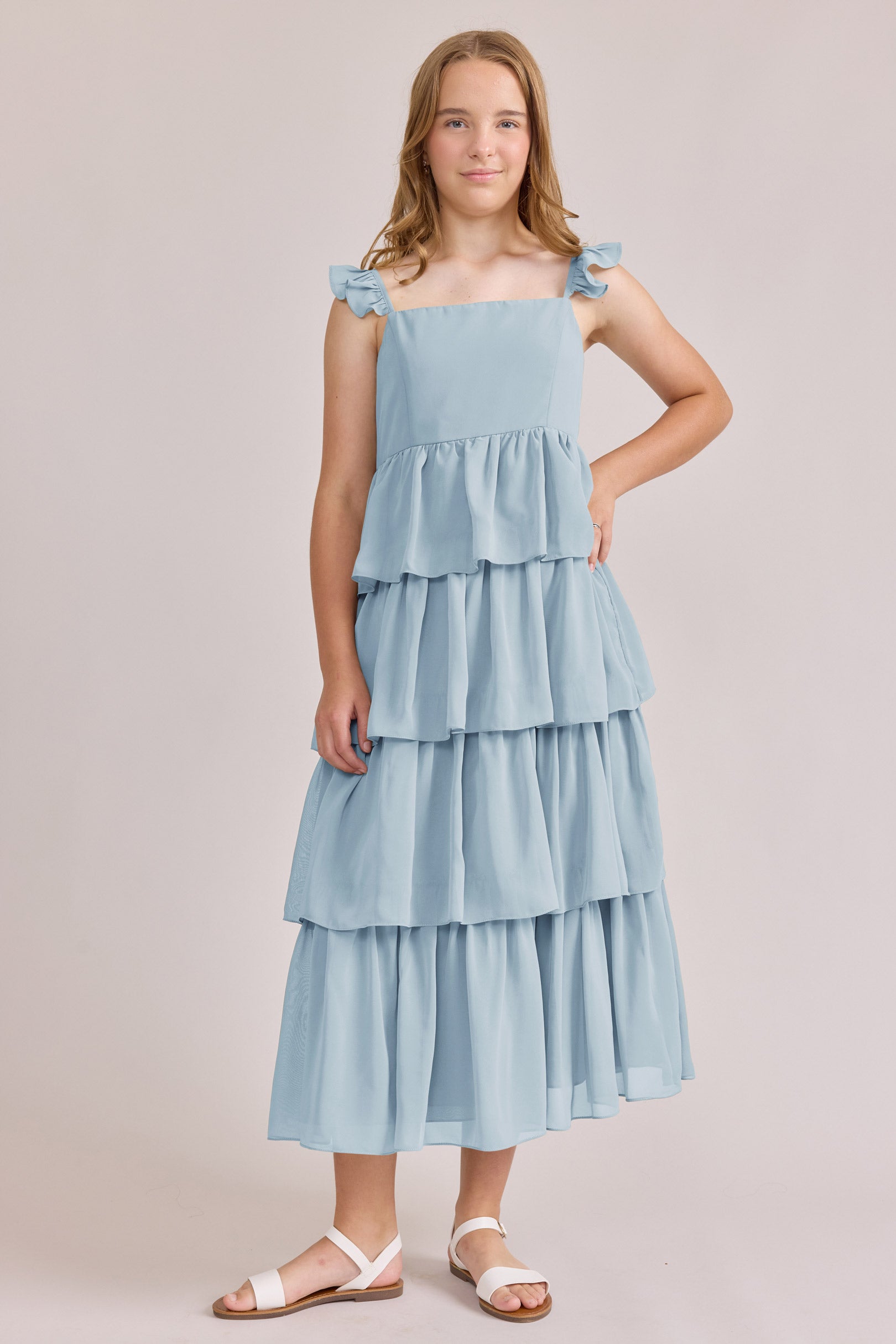 Juniors Poppy Chiffon Dress | Made to Order Light Blue