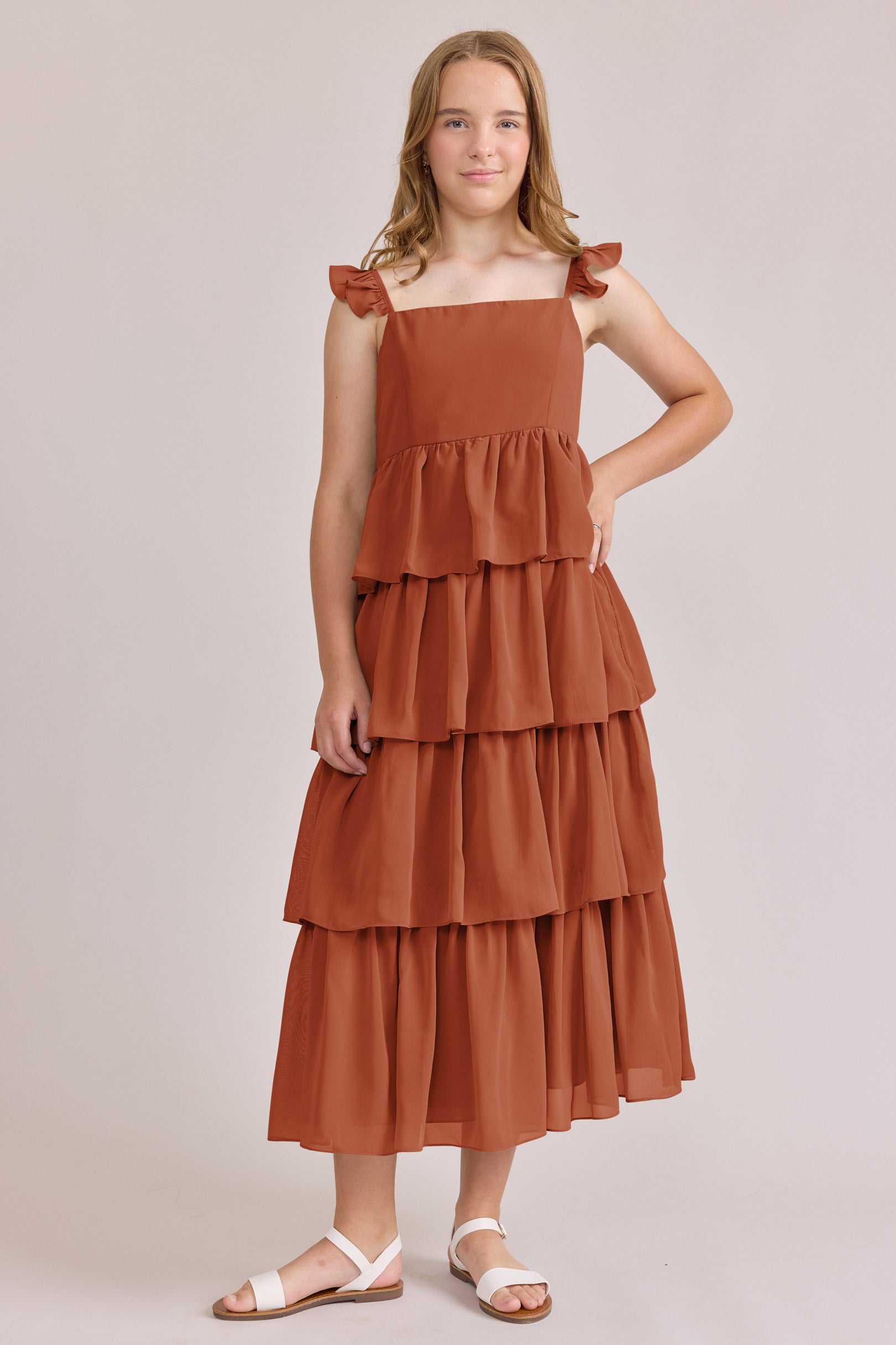 juniors orange dress Poppy Chiffon and a flattering V Men's Grand | White FAB_RUFFLED DRESSES Colour:indigo