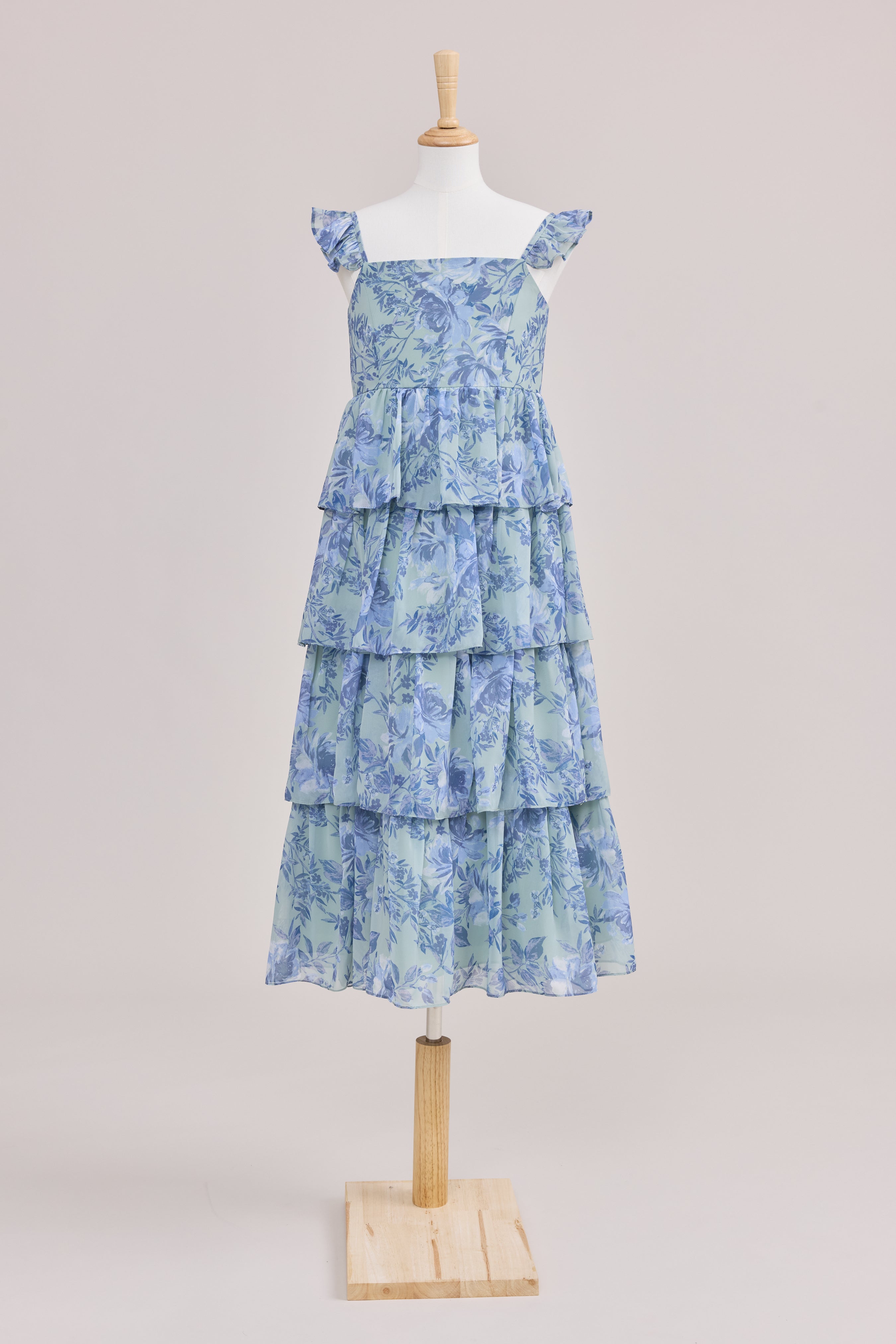 Juniors Poppy Chiffon Floral Print Dress | Made To Order Sage and Sky Blue Meadow Blooms Juniors Poppy Chiffon Floral Print Dress | Made To Order Sage and Sky Blue Meadow Blooms