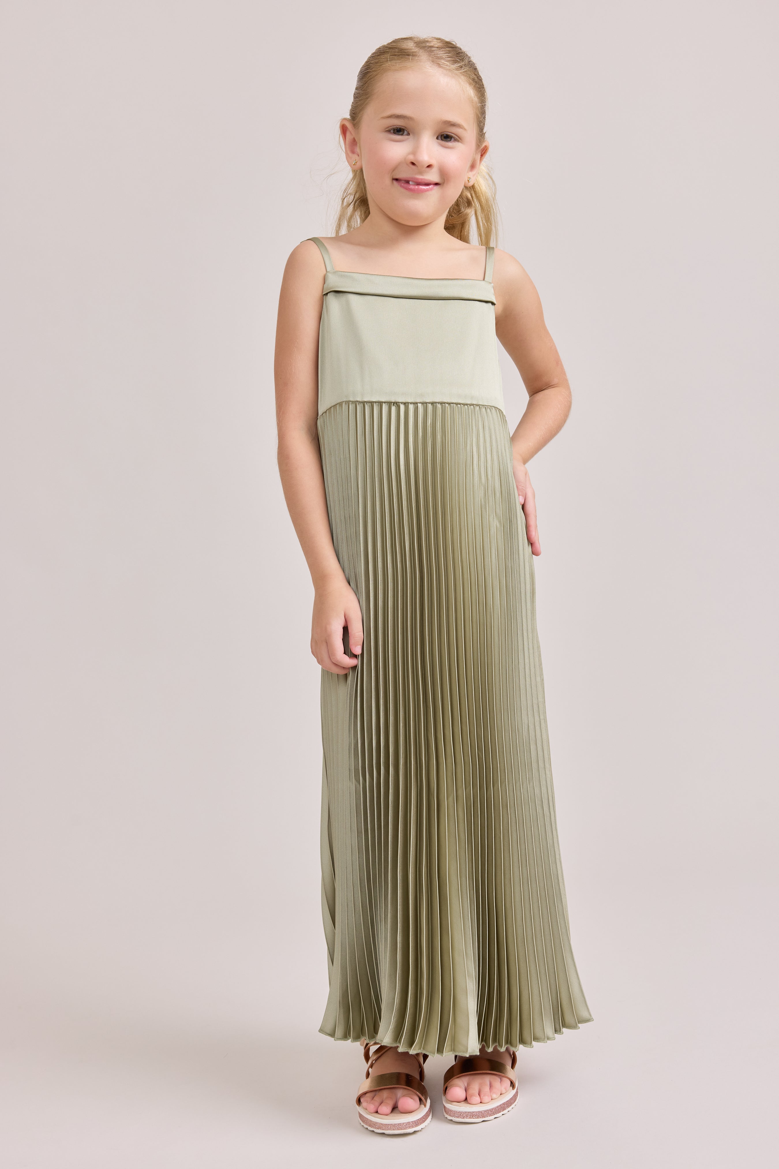 Kids Saylor Satin Pleated Dress