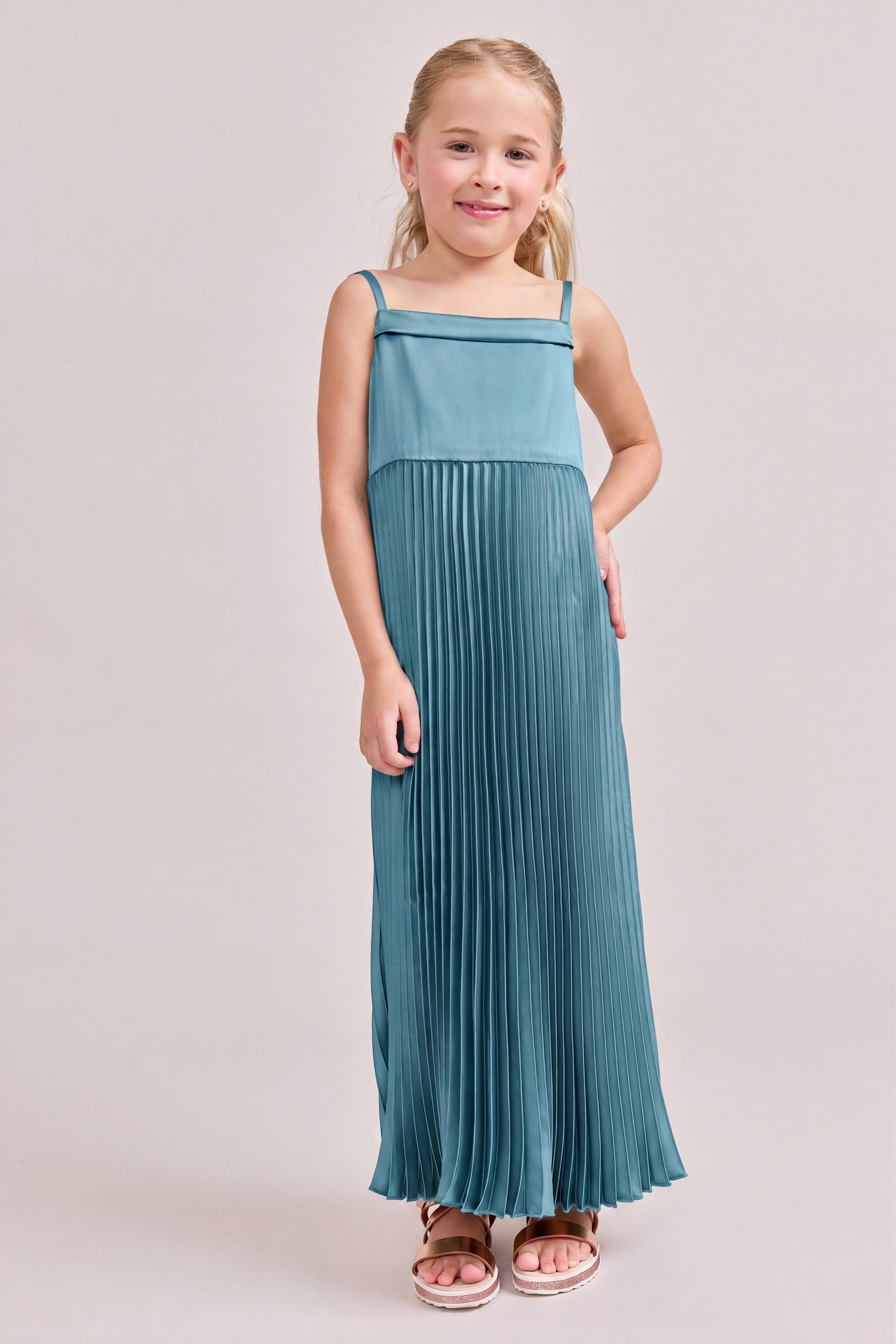 Kids Saylor Satin Pleated Dress