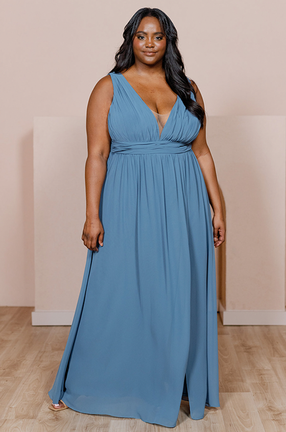 Sample Dusty Blue Lanai Chiffon Dress Sample Dusty Blue Lanai Chiffon Dress