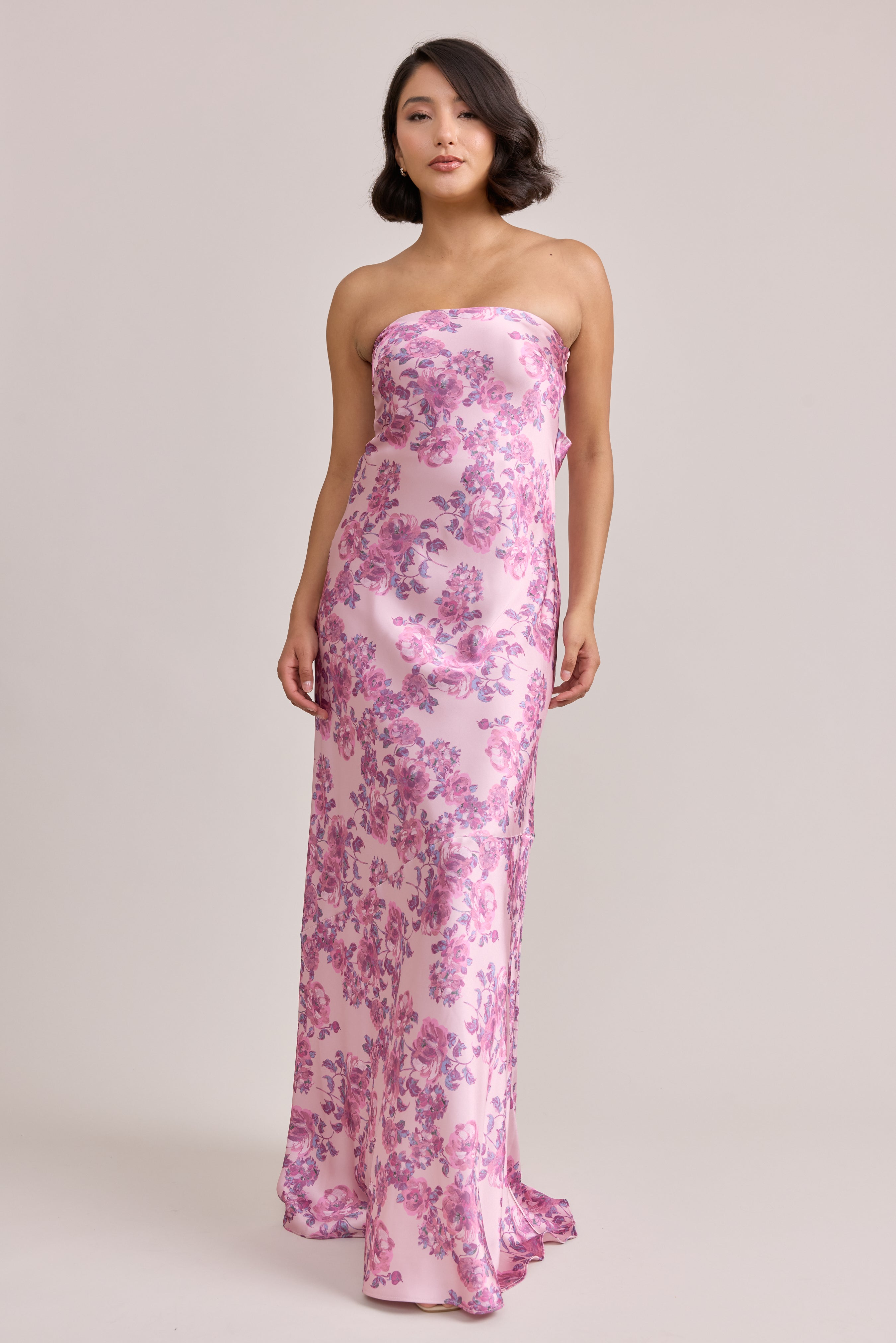 maxi satin floral dress Leo Satin Floral Print Dress
