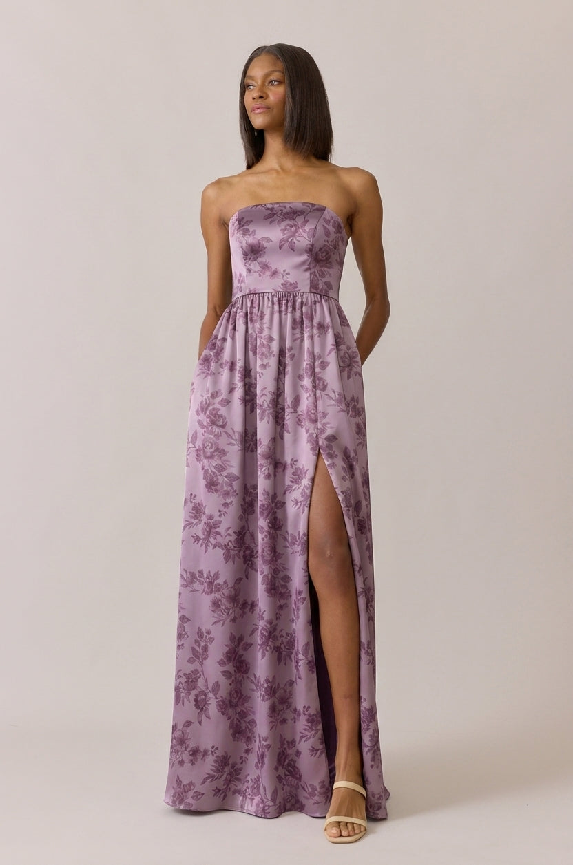 satin floral maxi dress Still the One Blush Pink Floral Print Satin Maxi Dress