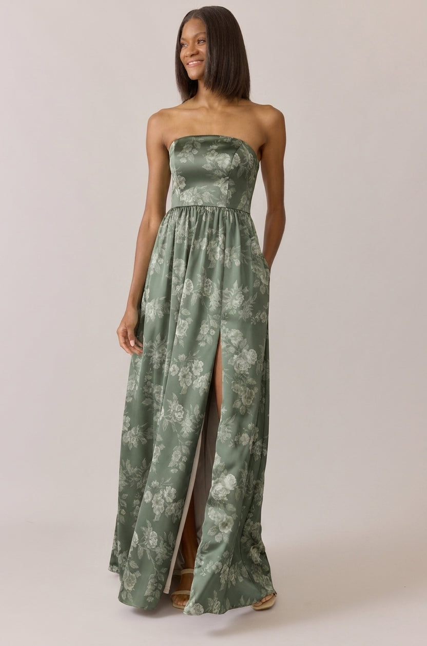 green floral dress satin All The Love Emerald Green Floral Satin Midi Dress, X-Large - The Mint Julep Boutique