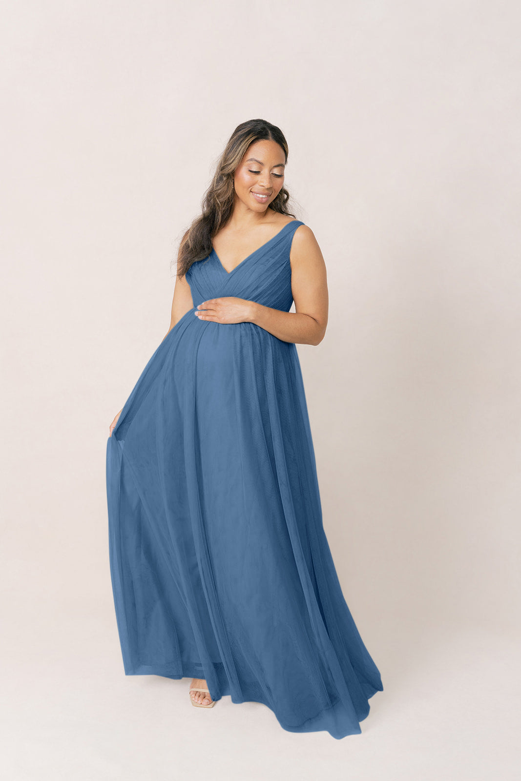 dusty blue maternity dress Azazie Allessia Stretch Satin The latest must have maxi of the season is Lita Light Dusty Blue Maternity Bridesmaid