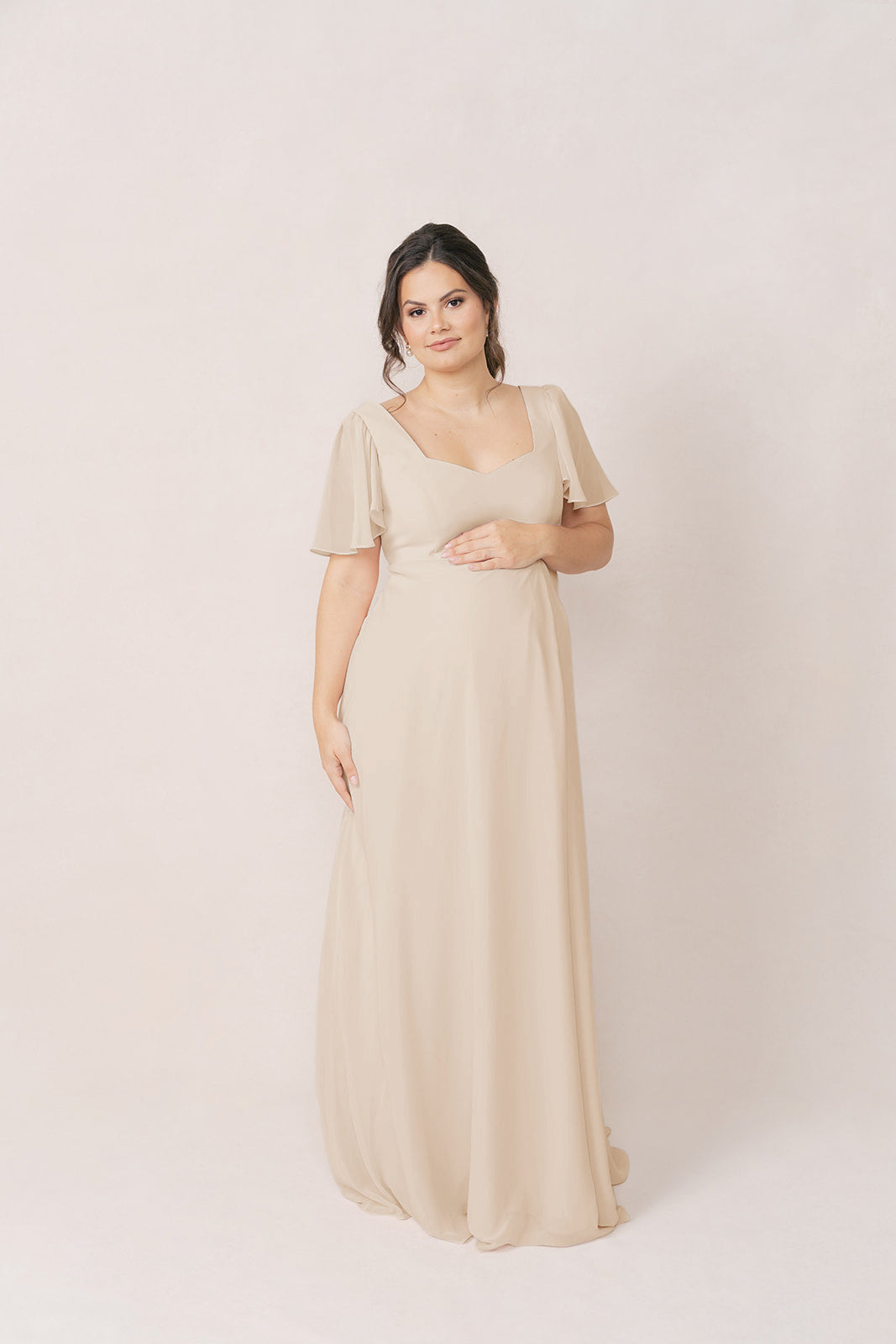champagne maternity bridesmaid dress Madeline Convertible Chiffon Size:36B Barry. Wang Red Suit formal long sleeve lace Hand Wash Do Not