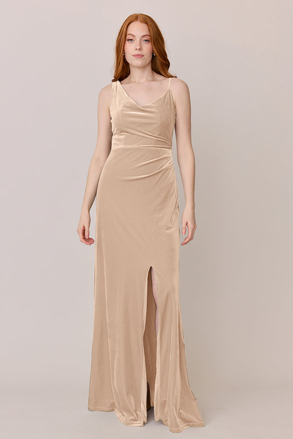 champagne gold velvet dress Burnished Gold Velvet Bridesmaid Dress Sheath Floor-Length main image 1