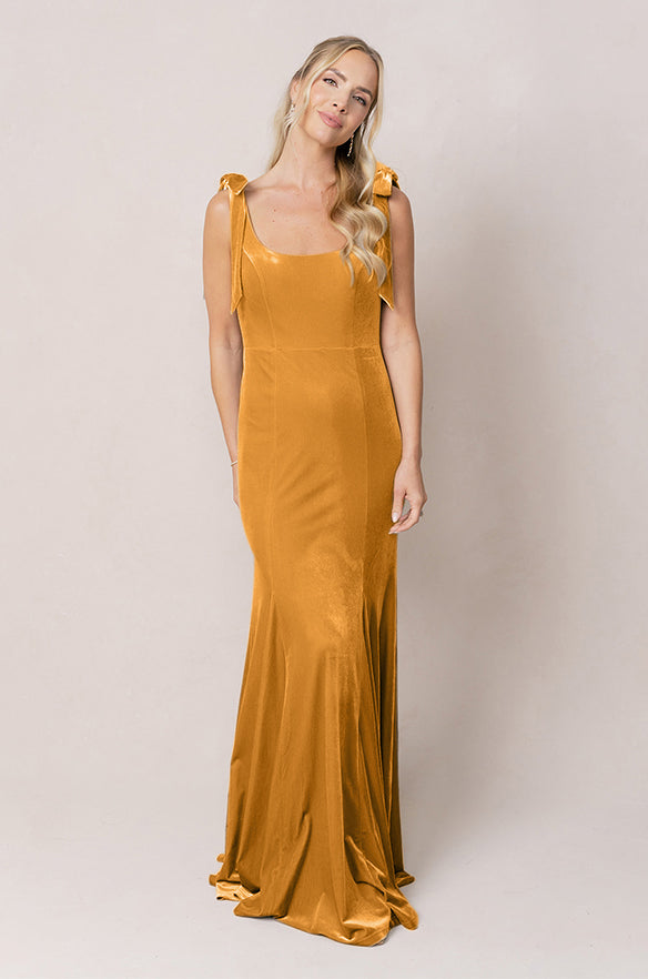 mustard yellow velvet dress Nicole Velvet Dress