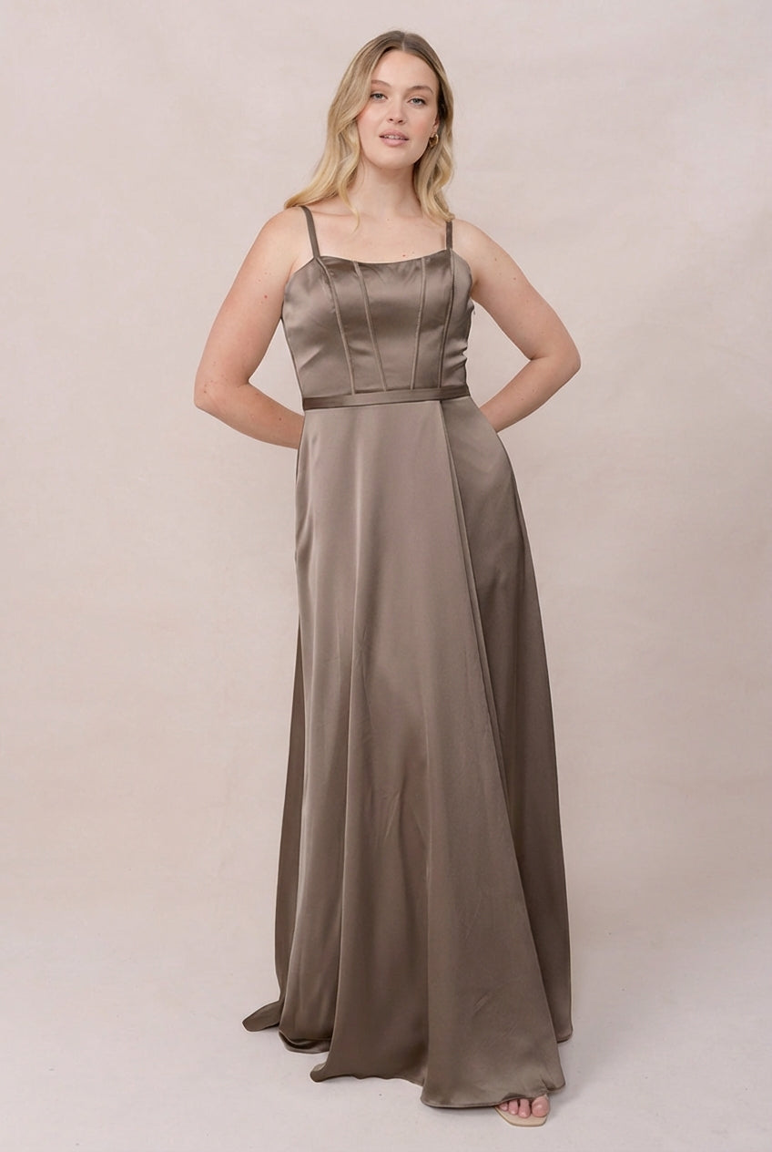 fashion nova satin dresses Dress Cyra | Brown Asymmetric-Neck Minis in bra cups and Size:AU 7.5 (M8.5 / W10.5)