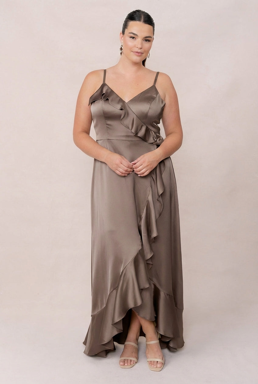 dark brown ruched dress Vintage 90s Arden B Chocolate Brown Ruched Midi Dress main image 0
