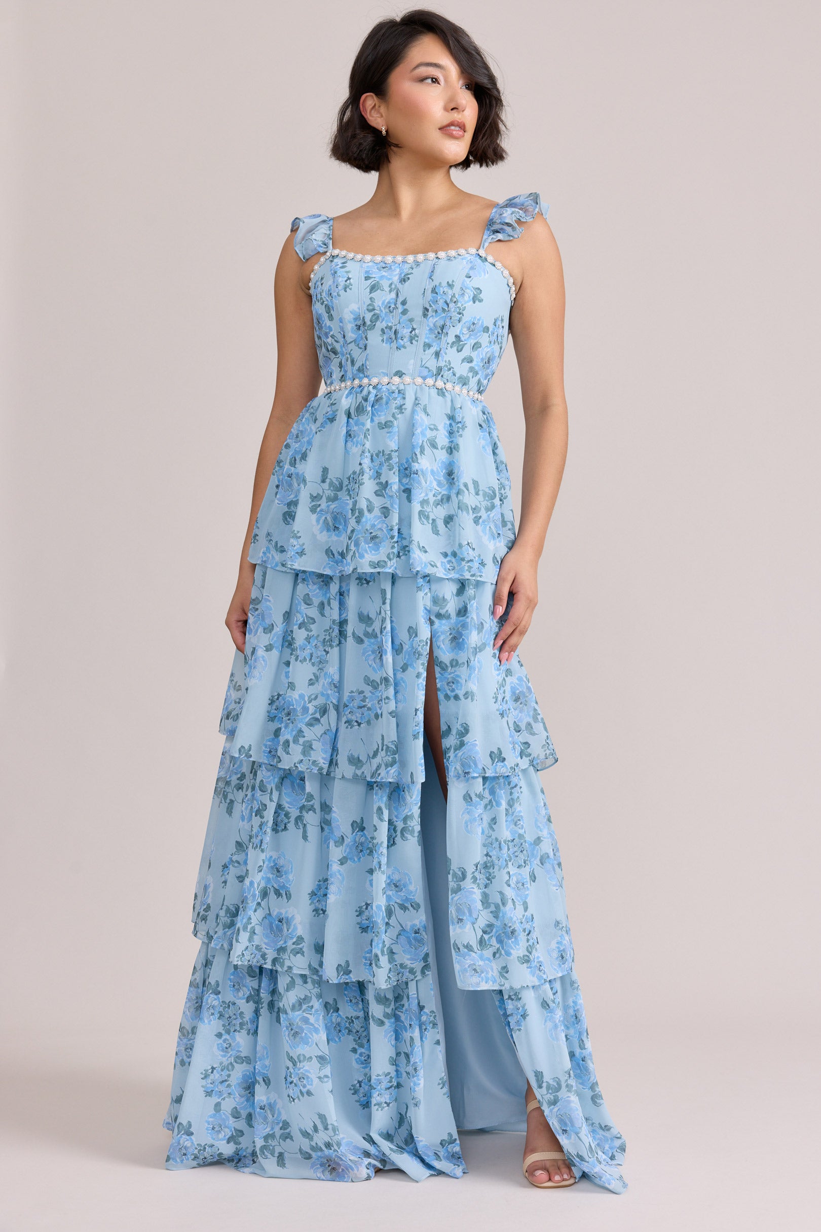 Poppy Luxe Chiffon Floral Print Dress