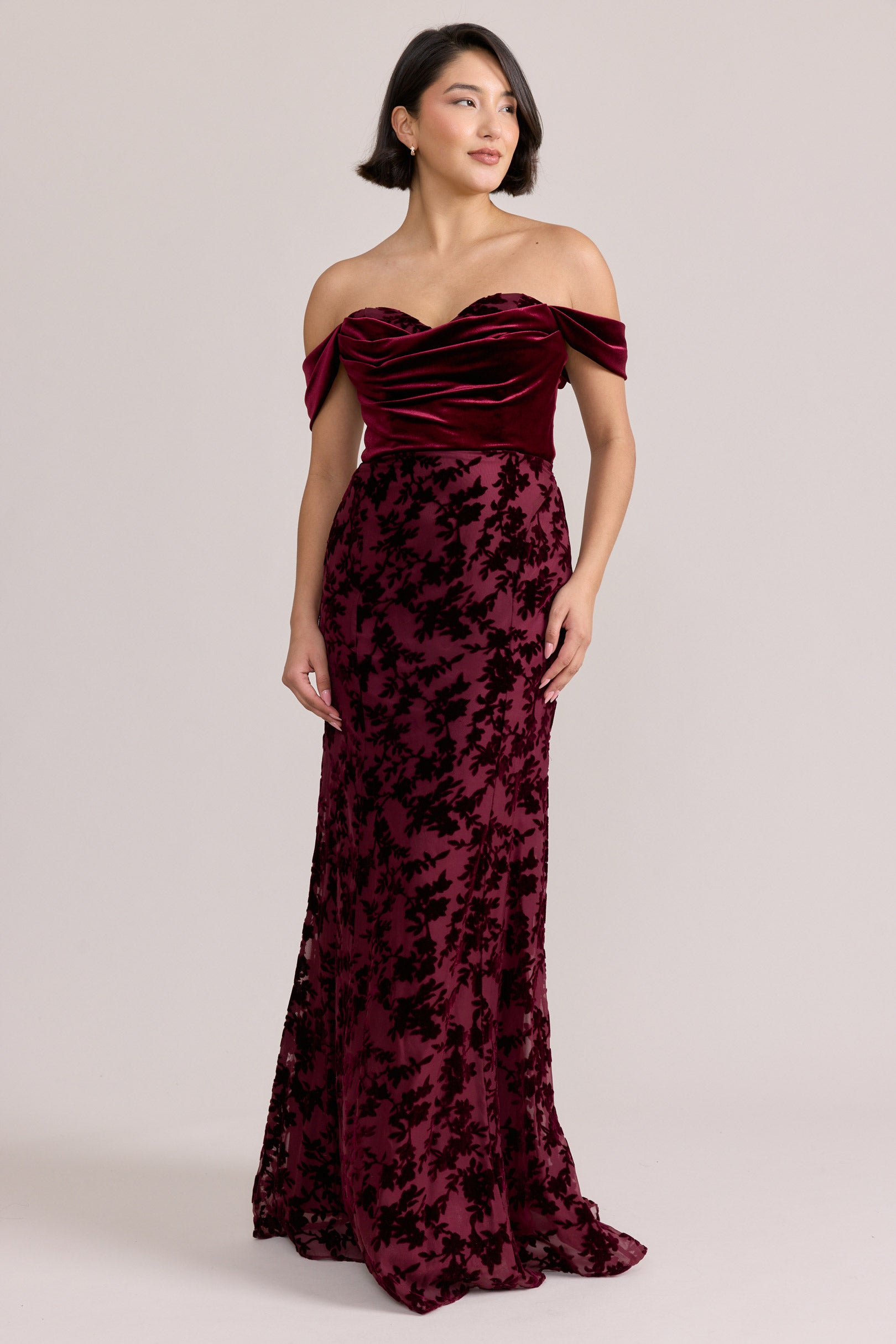 Quincy Velvet + Floral Burnout Velvet Dress