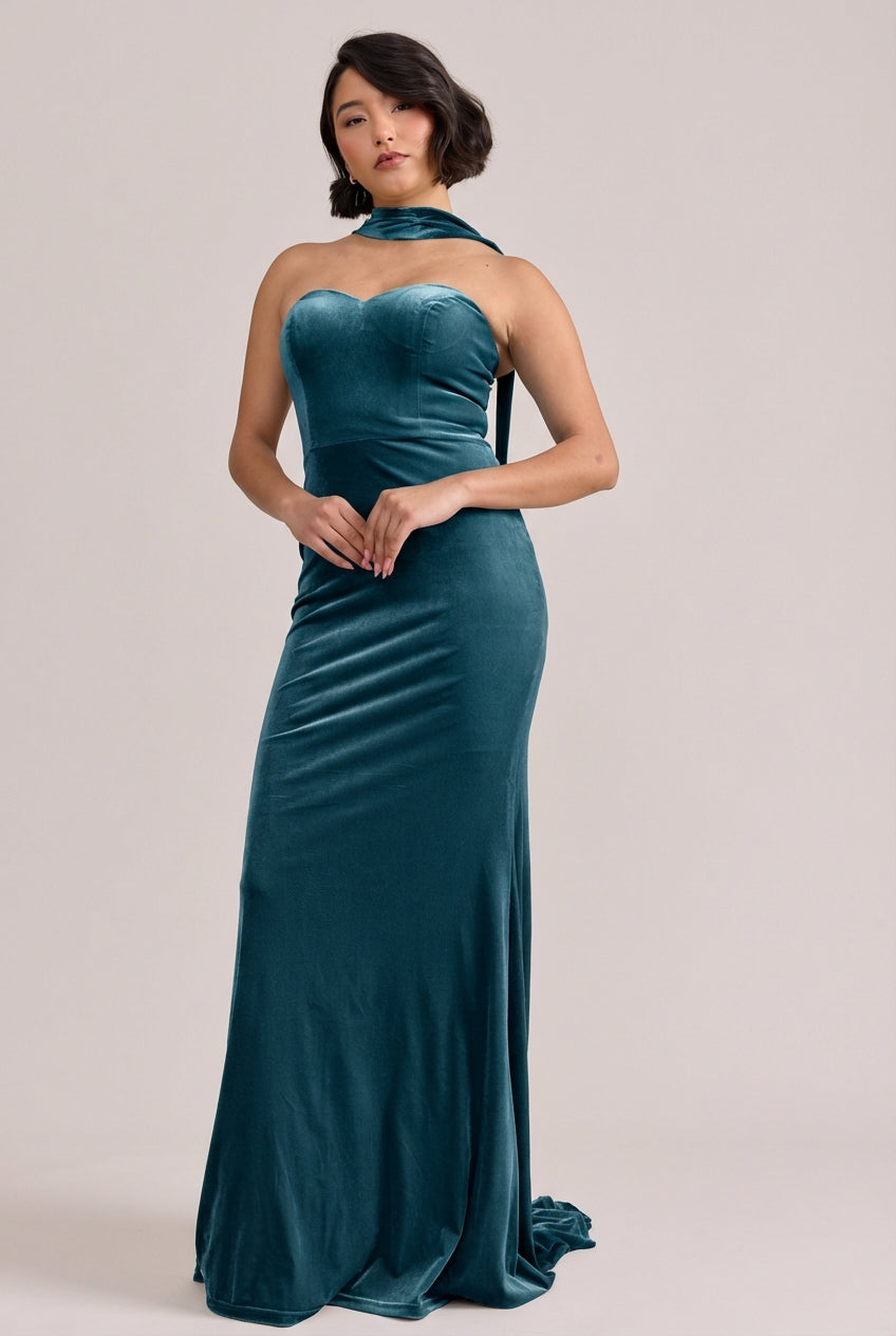 Quinn Velvet Dress | Made To Order Desert Blue Quinn Velvet Dress | Made To Order Desert Blue