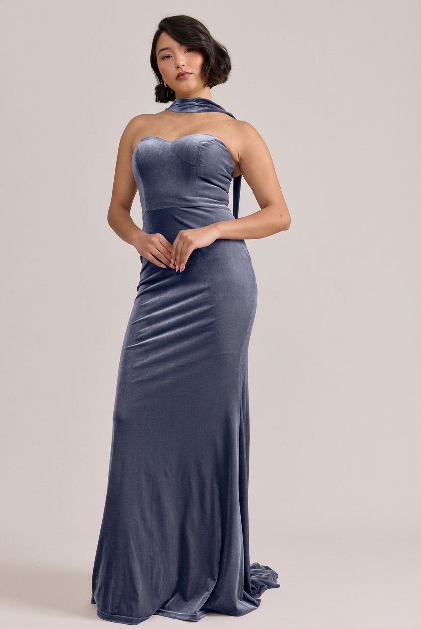 grey velvet bridesmaid dress Charcoal main image 0