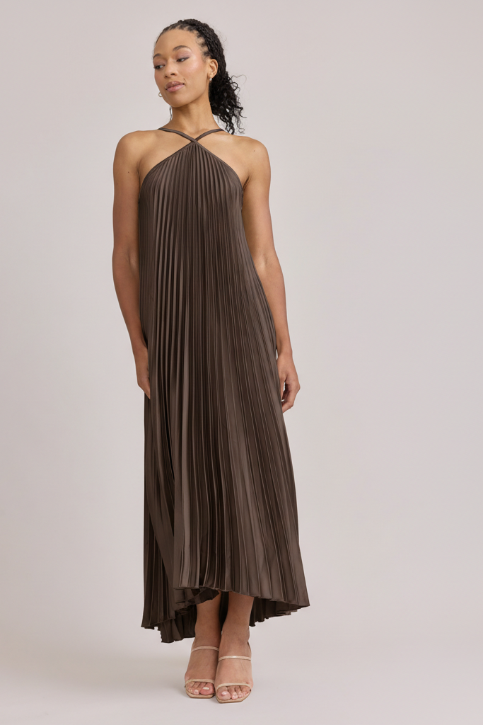 Rayne Satin Pleated Dress