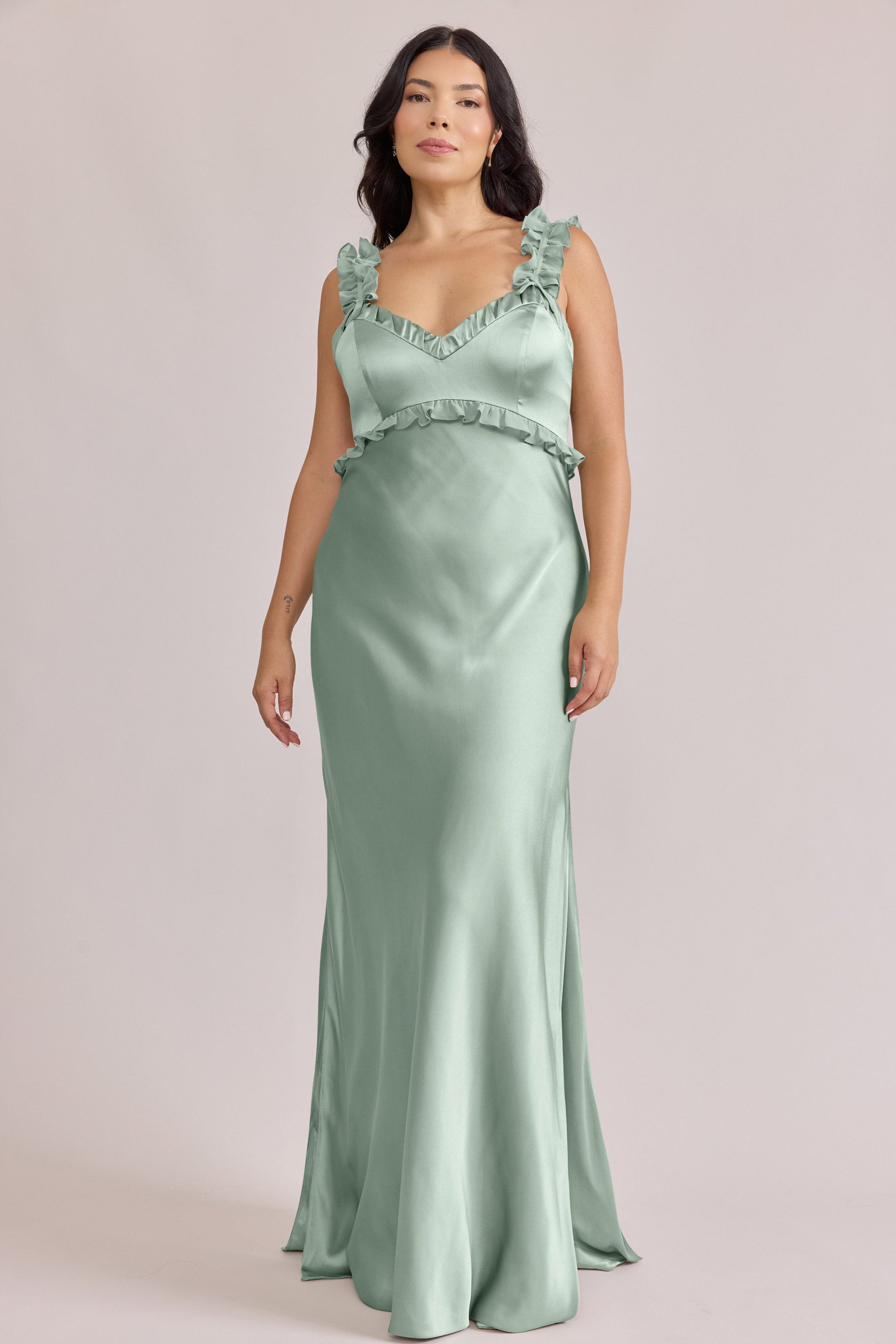 chiffon satin dress Sage / Sage length maxi hem Size:6 SLIM 07/12 Boden Women's Mae Linen