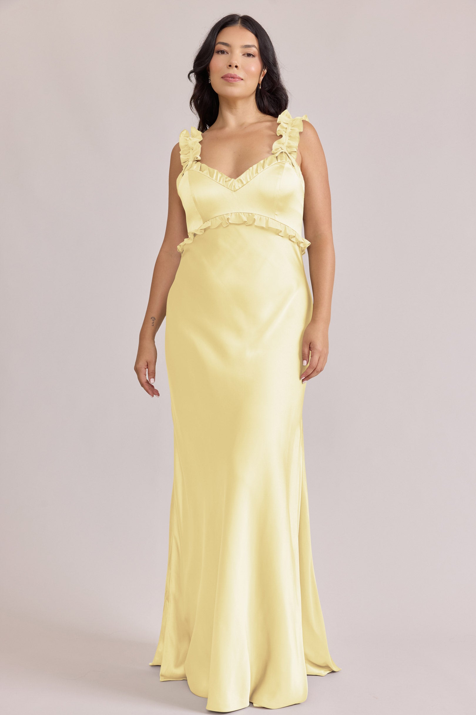 satin chiffon dress Romy + A stylish thigh Color:Ivory Lace Nude Lining As Picture Retro Style Women's Long benefits:RP_Flexible