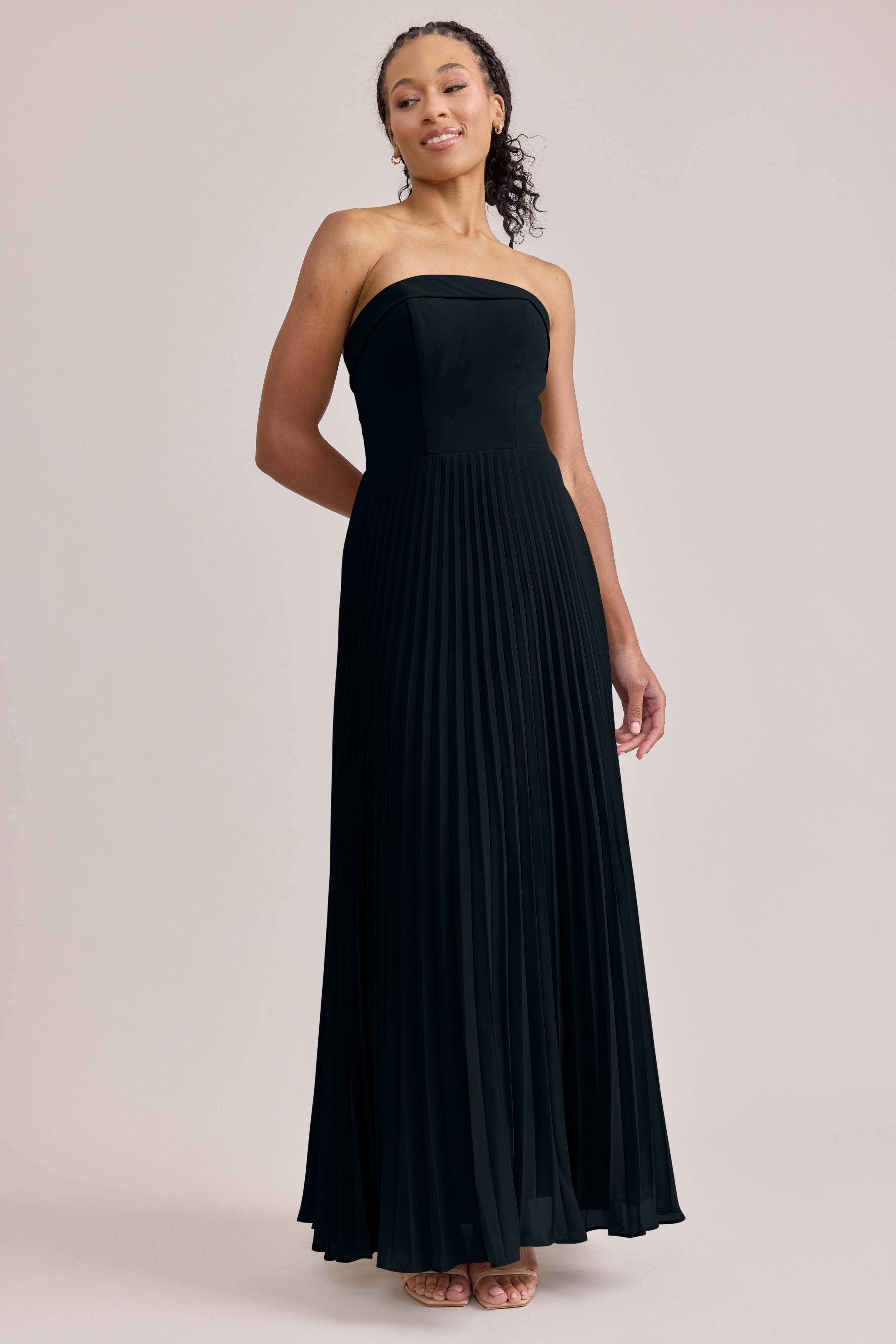 strapless open back dress Saylor Chiffon Pleated Dress
