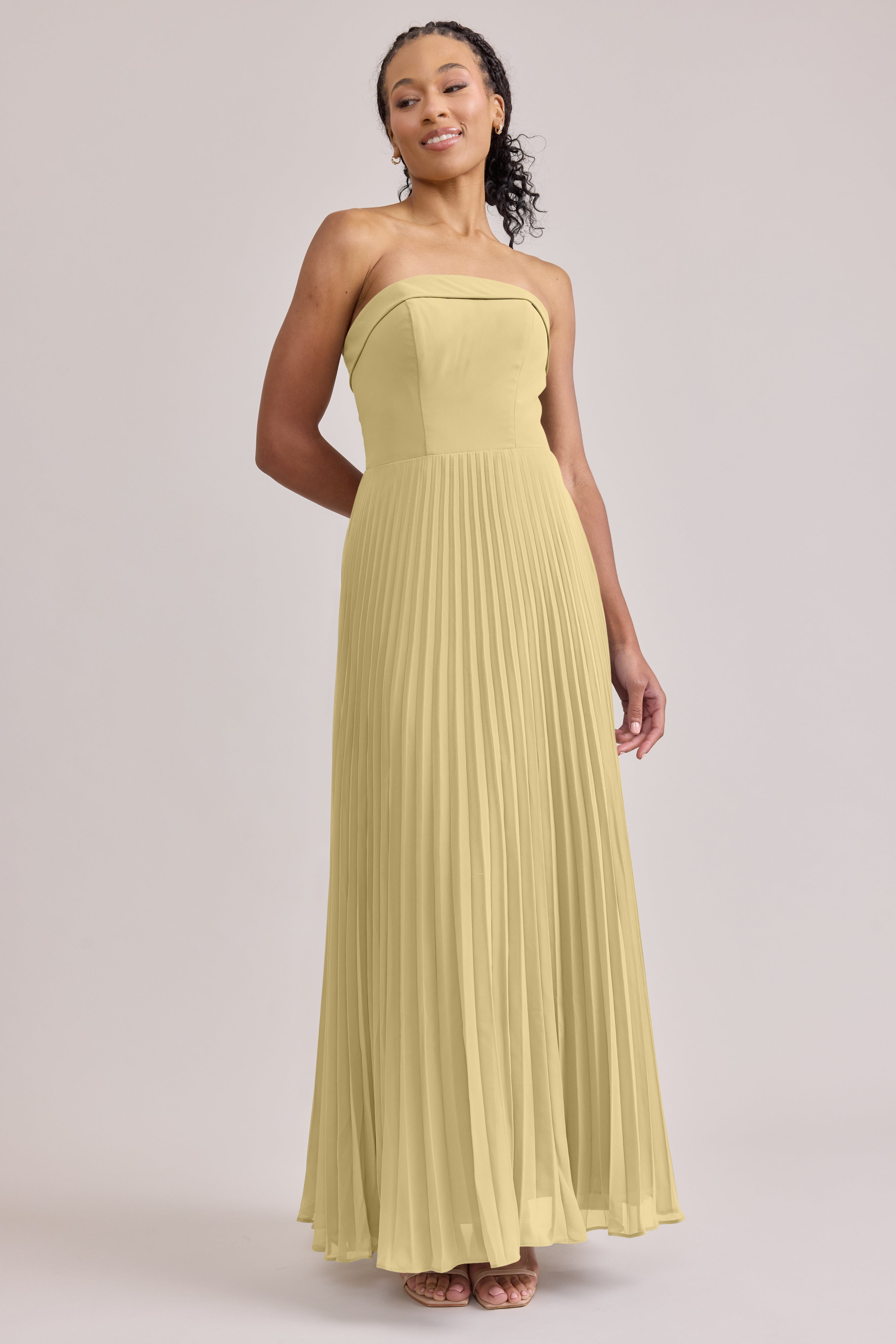 strapless open back dress Saylor Chiffon Pleated Dress