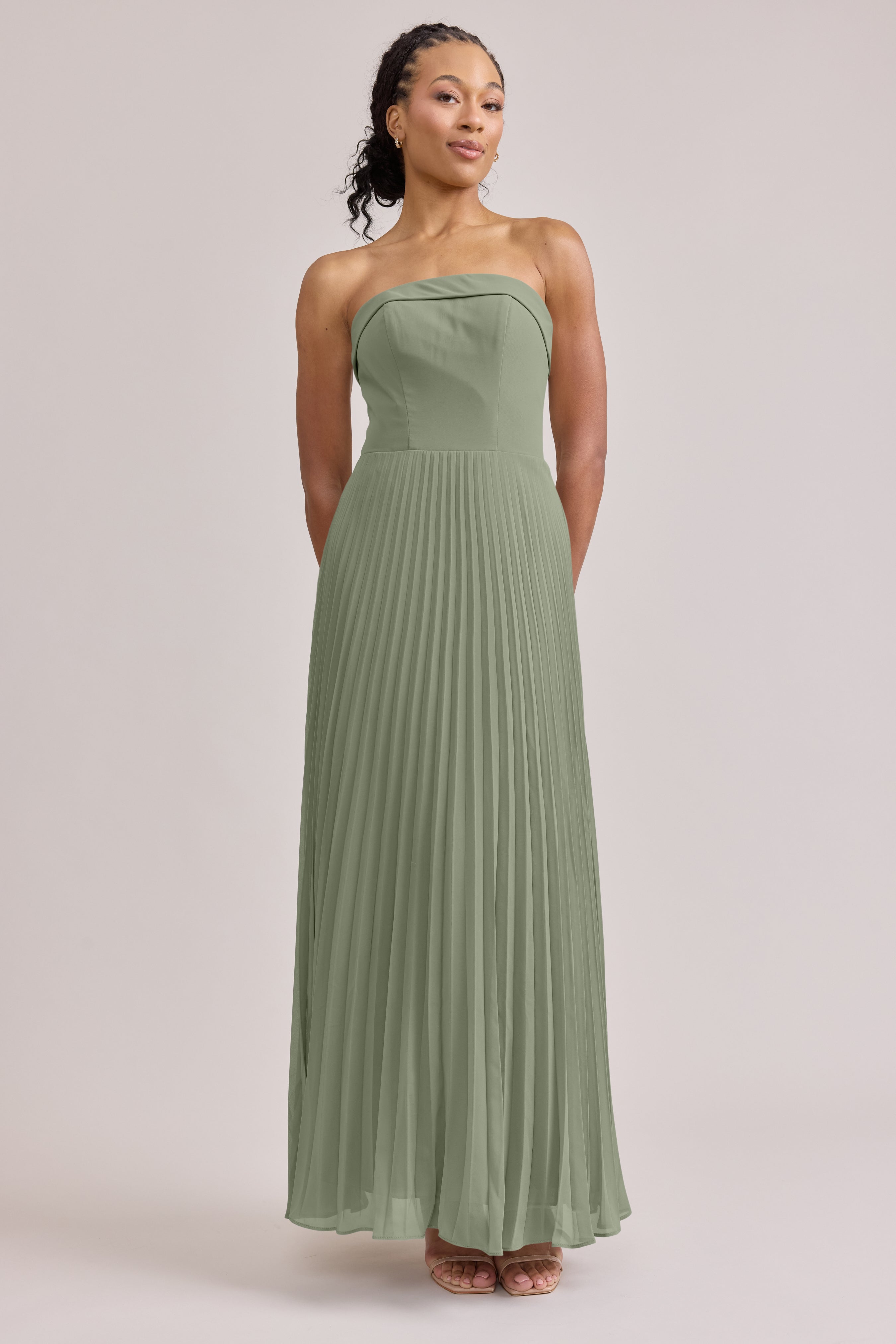 pleated chiffon bridesmaid dress Pleated Chiffon Lace Up Back Dress petite / 4 / light-blue main image 1