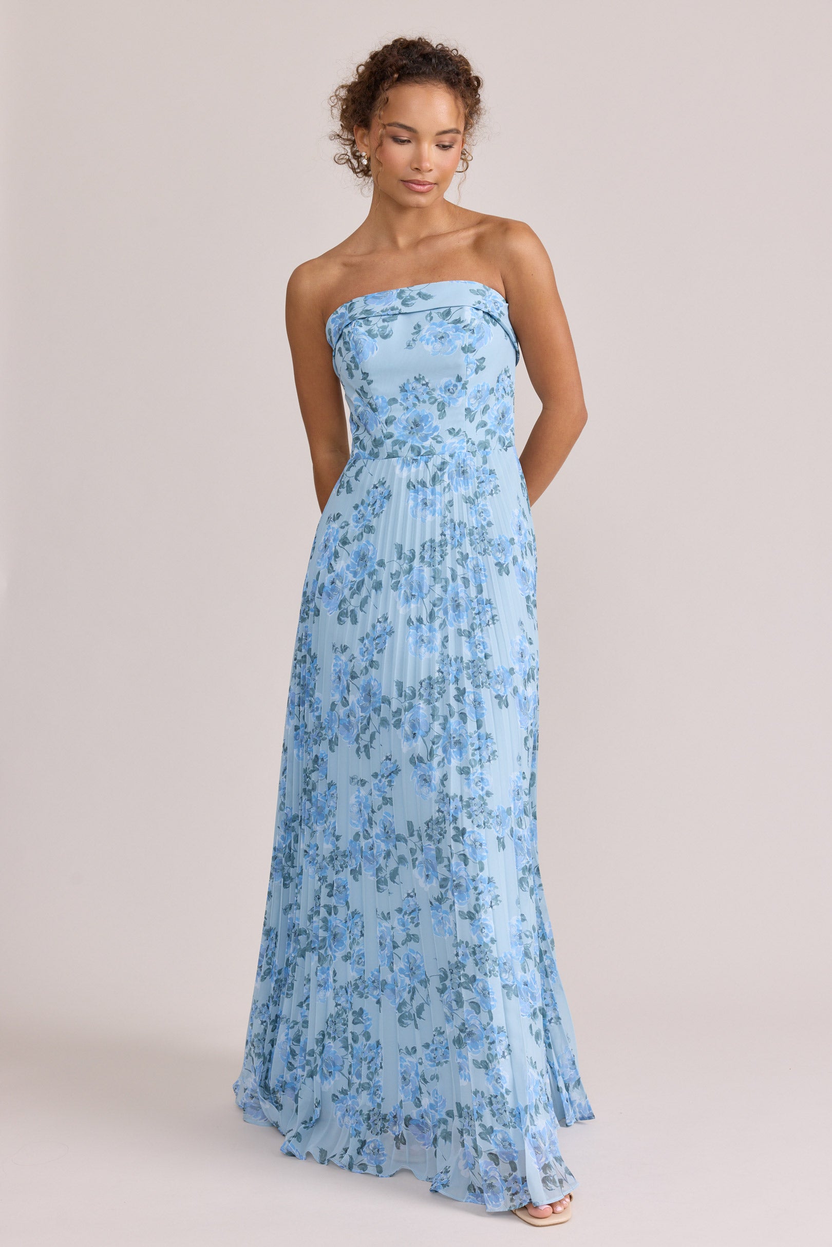 Saylor Chiffon Pleated Floral Print Dress | Made To Order Pale Yellow Blossom