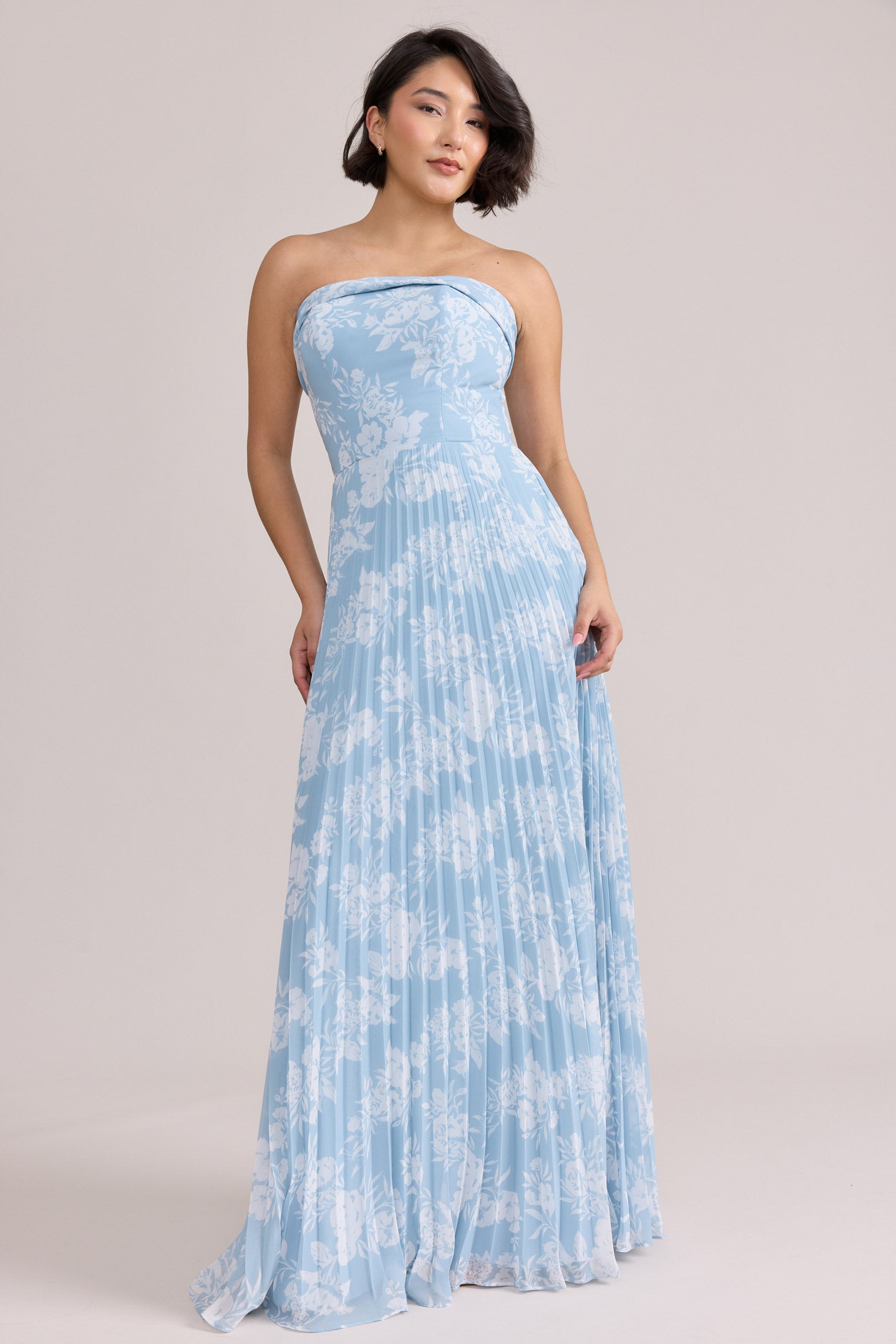 Saylor Chiffon Pleated Floral Print Dress