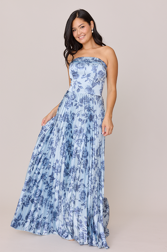 Saylor Satin Pleated Floral Print Dress